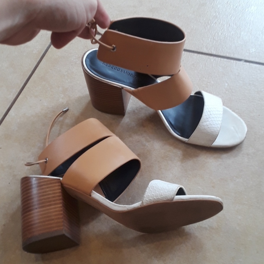 Size 10 Rebecca Minkoff Tan & White Chunky Heels
